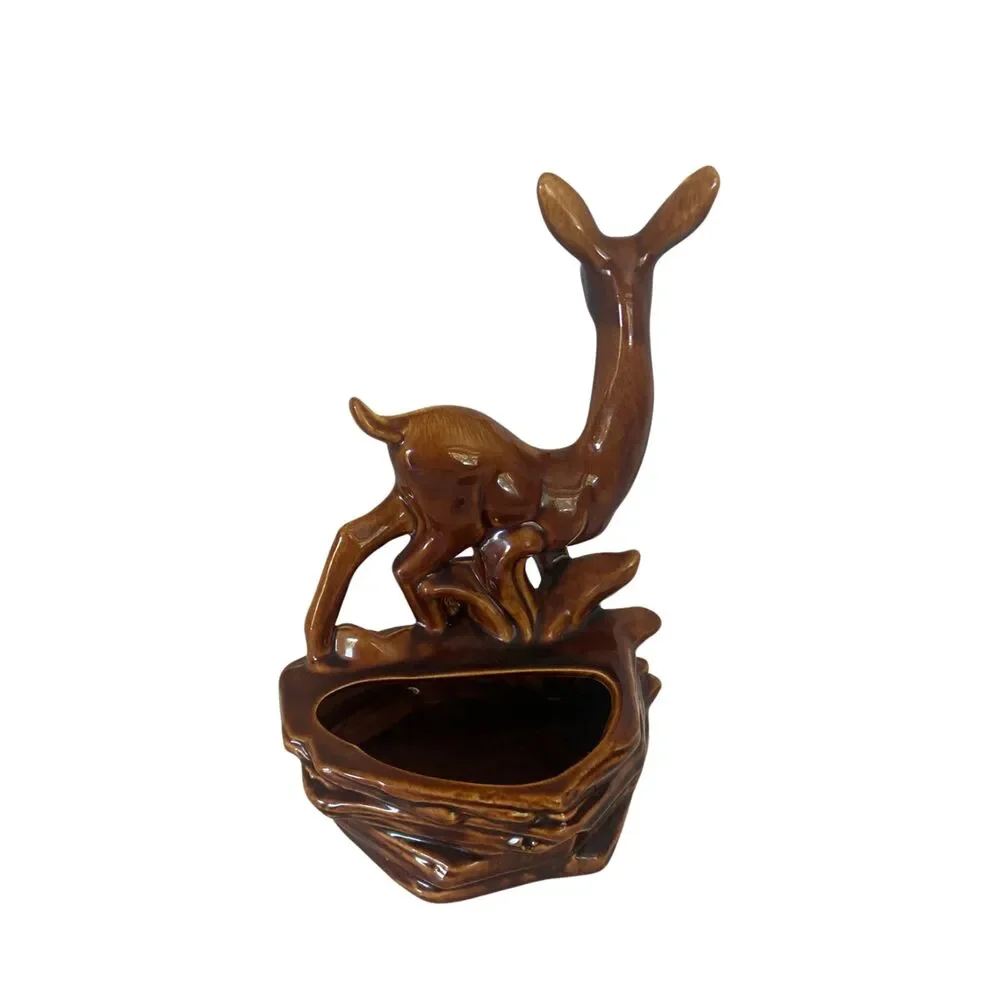MCM Large Ceramic Planter Doe Deer Hand Painted Mid Century 11” Vintage